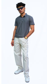 Men's gray waffle textured imported polo shirt